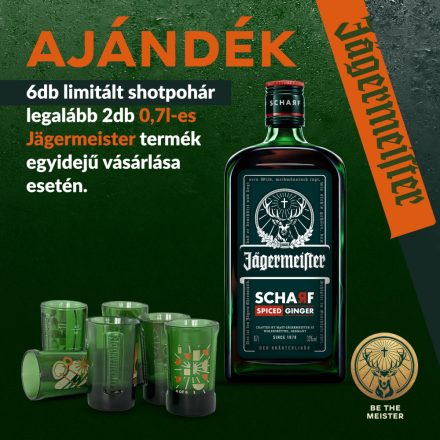 2db Jägermeister Scharf 0,7l + 6 pohár (nincs összecsomagolva)