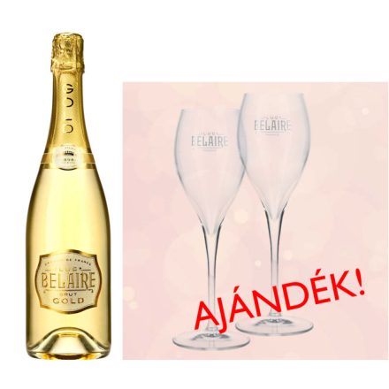 Luc Belaire Gold 0,75l száraz francia pezsgő + 2db pohár ajándék